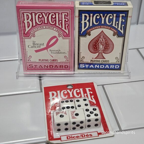 NEW Playing Cards 2 Decks Bicycle Breast Cancer Blue Bicycle Dice Set - Picture 2 of 3